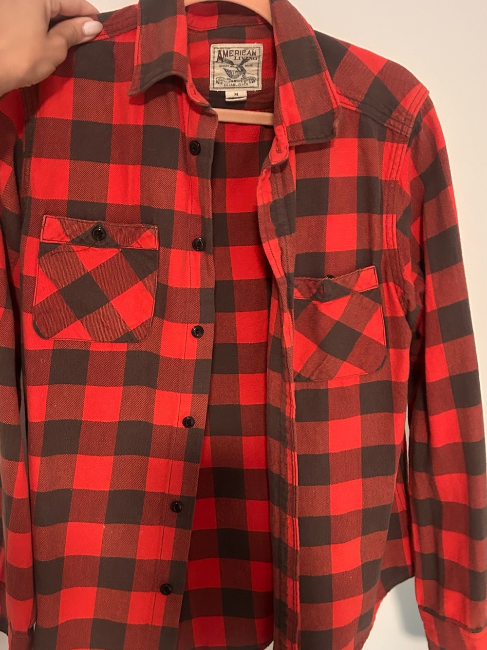 American Living Red and Black Buffalo Plaid Button-Down Shirt